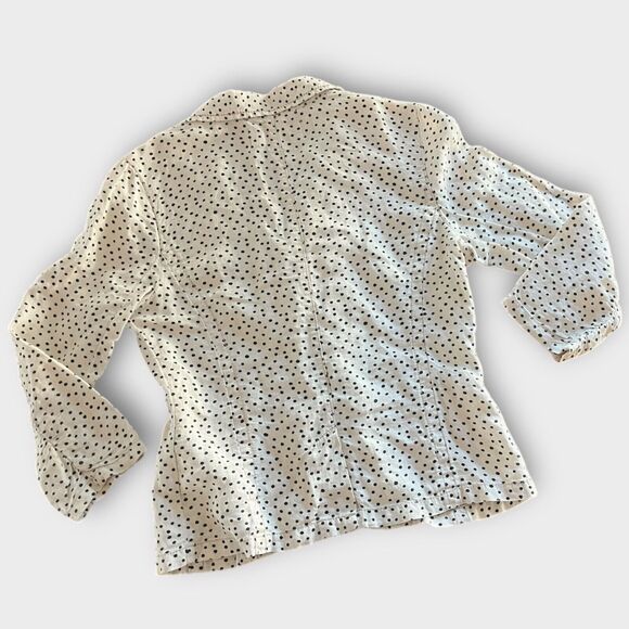 Caslon 100% Linen Ivory Black Polka Dot Pocket 3/4 Sleeve Blazer Jacket Small - Picture 5 of 6